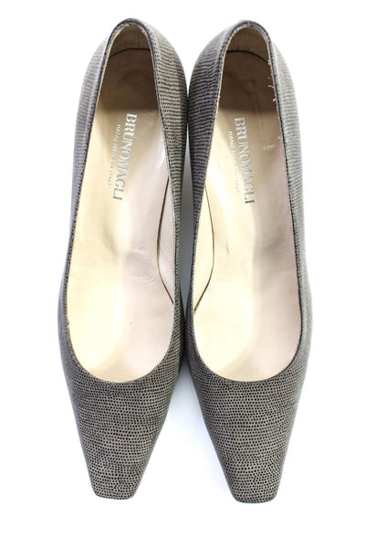 Bruno Magli Womens Textured Pointed Toe Slip-On Block Heels Pumps Gray Size 9.5