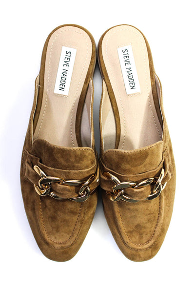 Steve Madden Womens Leather Cassady Chained Apron Toe Loafers Mules Brown Size 9