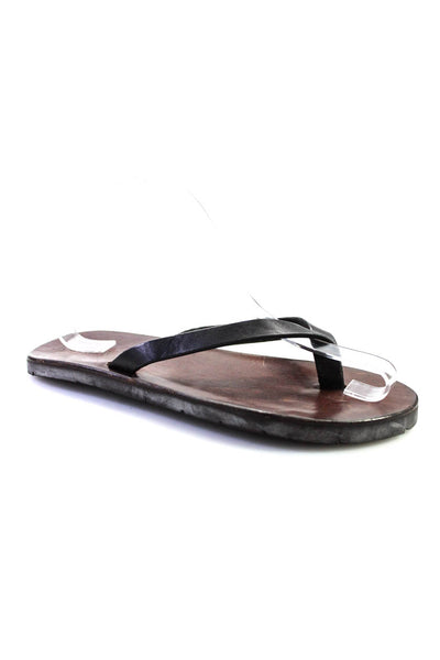 J Crew Womens Leather Thong Strapped Slip-On Casual Flip Flops Black Size 7