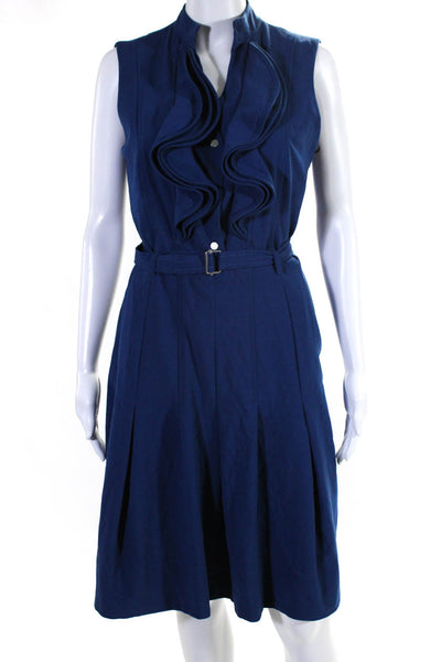 Calvin Klein Women's Ruffle Sleeveless Belted Flare Midi Dress Blue Size M