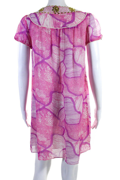 Calypso Christiane Celle Womens Abstract Gem Stoned Embroider Dress Pink Size XS