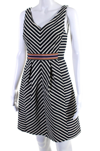 Maeve Anthropologie Womens Cotton Striped Print Zip Sleeveless Dress Navy Size 0