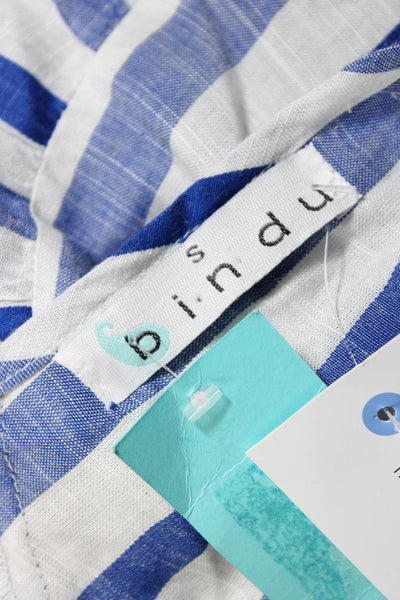 Bindu Womens Striped Print V-Neck Short Sleeve Pullover Midi Dress Blue Size S