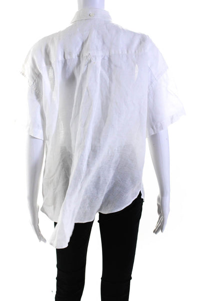 Alex Mill Womens Linen Buttoned Collared Short Sleeve Blouse Top White Size L