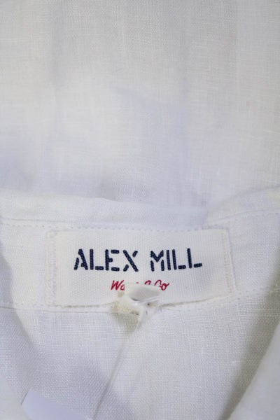 Alex Mill Womens Linen Buttoned Collared Short Sleeve Blouse Top White Size L
