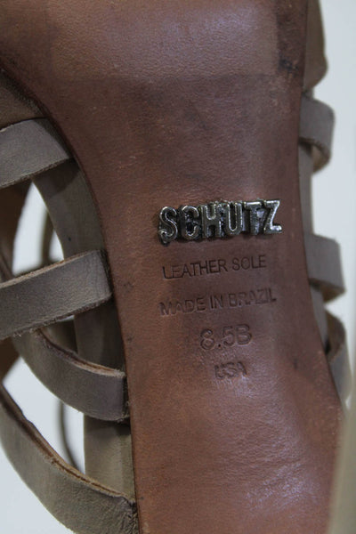 Schutz Womens Leather Strappy Zip Up Knee High Gladiator Heels Beige Size 8.5