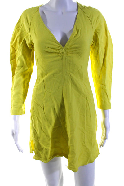 A.L.C. Womens V-Neck Darted Ruched Long Sleeve Zipped Short Dress Yellow Size 0