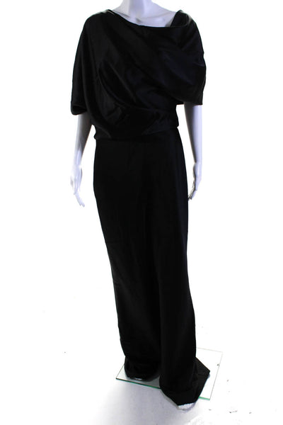 Amsale Women's Cowl Neck Short Sleeves Flare Maxi Dress Black Size 14