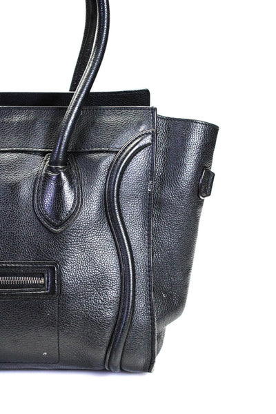 Celine Womens Pebble Grain Leather Zip  Mini Luggage Tote Black Large Handbag