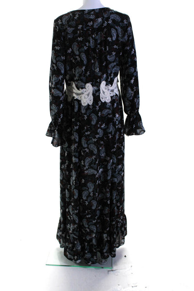 Thakoon Womens Crepe Paisley Printed Long Sleeve A-Line Maxi Dress Black Size 6