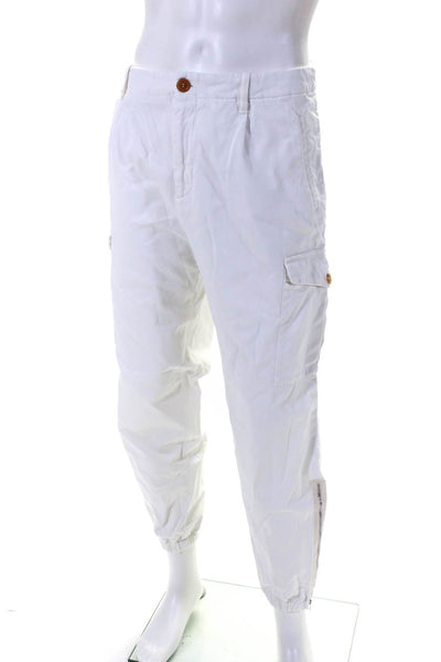 Brunello Cucinelli Mens Cotton Buttoned Zip Tapered Cargo Pants White Size EUR54