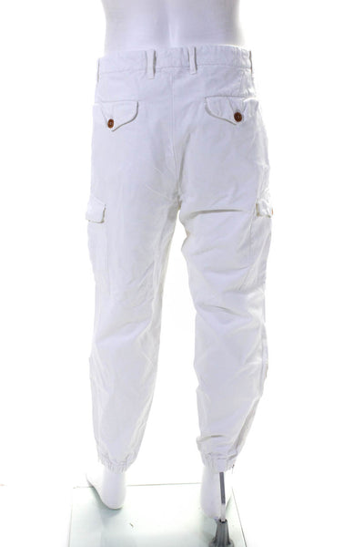 Brunello Cucinelli Mens Cotton Buttoned Zip Tapered Cargo Pants White Size EUR54