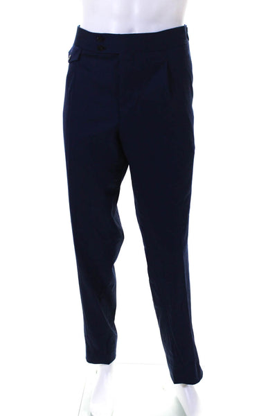Vitale Barberis Mens Wool Zipped Buttoned Straight Dress Pants Blue Size EUR56
