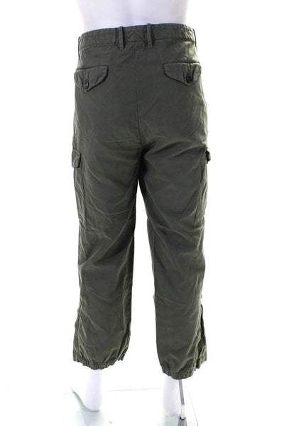 Brunello Cucinelli Mens Cotton Buttoned Zip Hem Tapered Pants Green Size EUR54