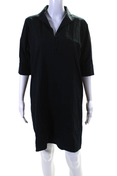 Kallmeyer Womens Cotton Collared Buttoned Short Sleeve Midi Dress Navy Size 4