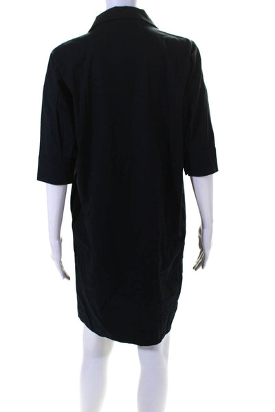 Kallmeyer Womens Cotton Collared Buttoned Short Sleeve Midi Dress Navy Size 4