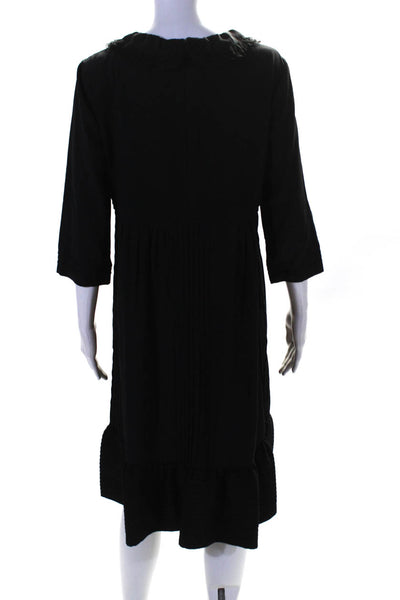 Fendi Womens Silk Collared Buttoned Zipped Pleated Dress Black Size EUR46