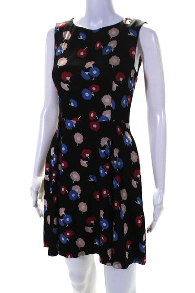Suno Womens Crepe Floral Print Sleeveless Knee Length A-Line Dress Black Size 0
