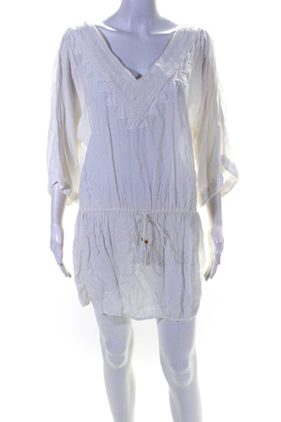 Vix Paula Hermanny Womens Drawstring V Neck Cover Up Dress White Size Small