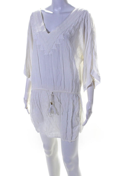 Vix Paula Hermanny Womens Drawstring V Neck Cover Up Dress White Size Small