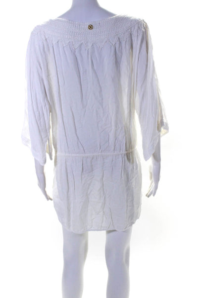 Vix Paula Hermanny Womens Drawstring V Neck Cover Up Dress White Size Small