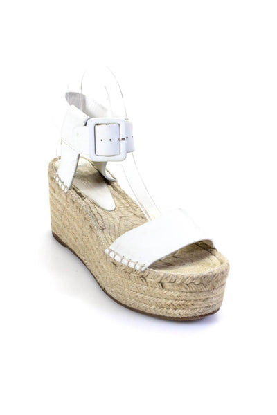 Vince Womens Leather Ankle Strap Espadrille Wedge Sandals White Size 37 7