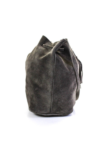 Roost Womens Small Drawstring Suede Bucket Bag Crossbody Handbag Gray