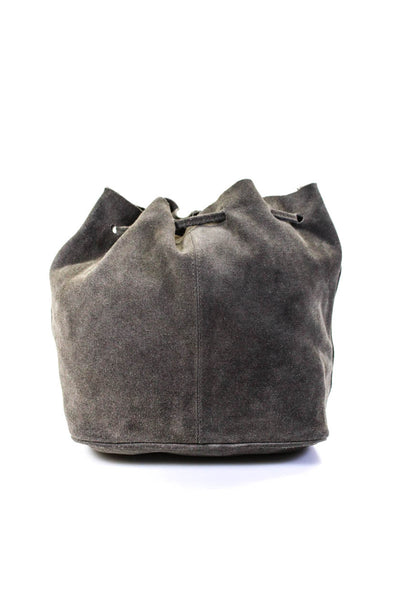 Roost Womens Small Drawstring Suede Bucket Bag Crossbody Handbag Gray