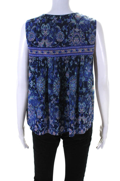 Rebecca Taylor Womens Y Neck Abstract Sleeveless Top Blouse Pink Blue Size 2