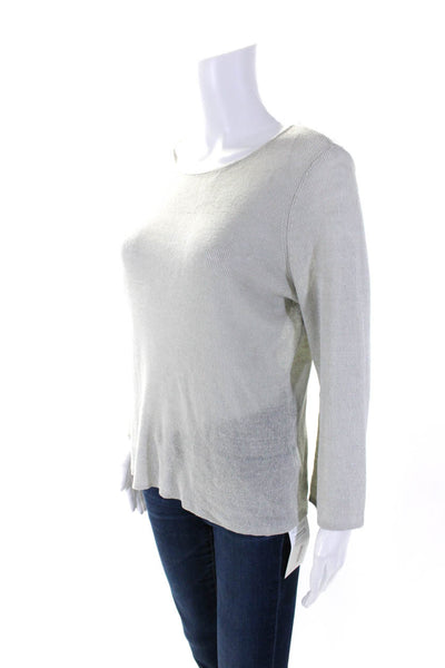 Eileen Fisher Womens 3/4 Sleeve Scoop Neck Open Knit Shirt Gray Linen Size Small