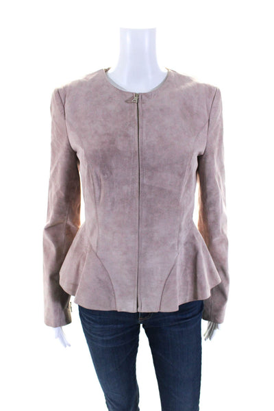 Intermix Women's Long Sleeves Full Zip Suede Leather Jacket Pink Size M