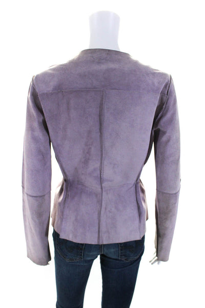 Mila Womens Round Neck Long Sleeves Suede Leather Tie Waist Jacket Purple Size S