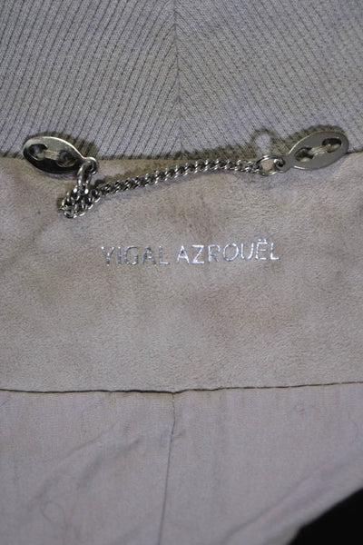 Yigal Azrouel Women's Short Sleeves Full Zip Cropped Suede Jacket Beige Size 6
