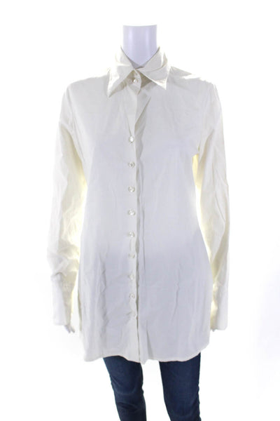 Anne Fontaine Women's Collared Long Sleeves Button Down Shirt White Size 40