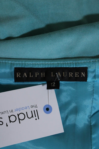 Ralph Lauren Women's Halter Neck Sleeveless Suede Blouse Blue Size 12