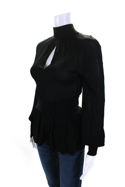 Intermix Women's Mock Neck Long Sleeves Peplum Blouse Black Size P