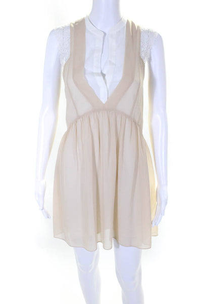 Sandro Womens Sleeveless Sheer Overlay Layered Mini Dress Beige White Size 1