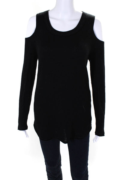 Aqua Cashmere Womens Cashmere Long Sleeve Cold Shoulder Knit Blouse Black Size M