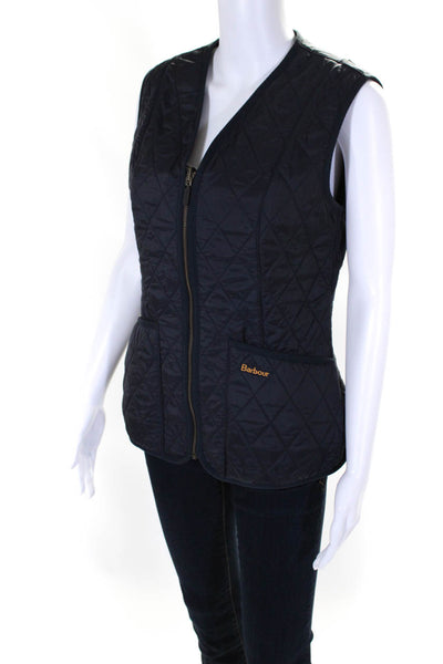 Barbour Womens Front Zip Reversible Quilted Vest Navy Burgundy Size 6