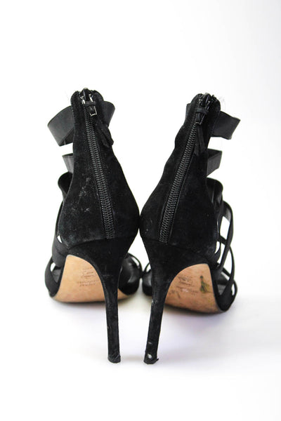 Stuart Weitzman Womens Suede Strappy Open Toe High Stiletto Heels Black Size 9