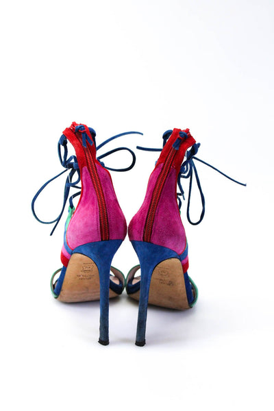 Stuart Weitzman Womens Suede Colorblock Print Strappy Heels Multicolor Size 8.5