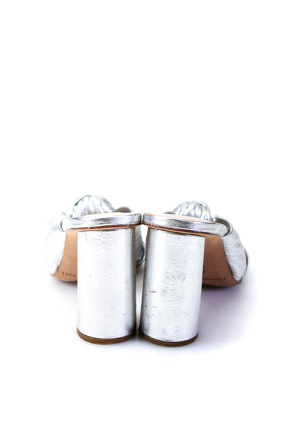 Loeffler Randall Womens Metallic Leather Open Toe Sandals Heels Silver Size 5B