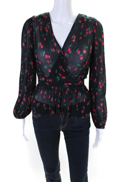 The Kooples Women's V-Neck Pleated Long Sleeves Floral Peplum Blouse Size 0