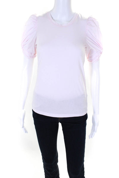 ALC Women's Crewneck Puff Sleeves Cotton Blouse Light Pink Size XS