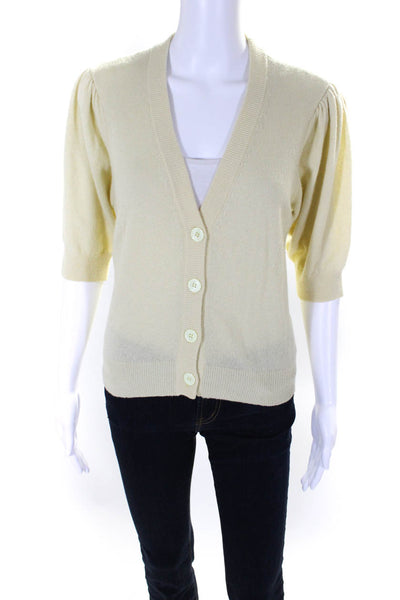 Minnie Rose Womens Cashmere V-Neck Buttoned 3/4 Sleeve Cardigan Yellow Size M