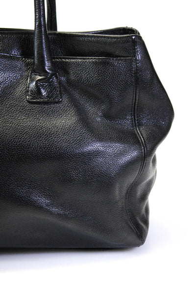 Chanel Womens Leather Push Lock Cerf Medium Tote Handbag Black