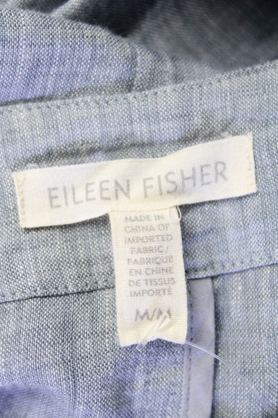Eileen Fisher Womens Linen Textured Open Front Long Sleeve Cardigan Blue Size M