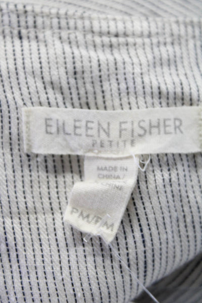 Eileen Fisher Womens Linen Striped Buttoned Long Sleeve Blouse White Size PM