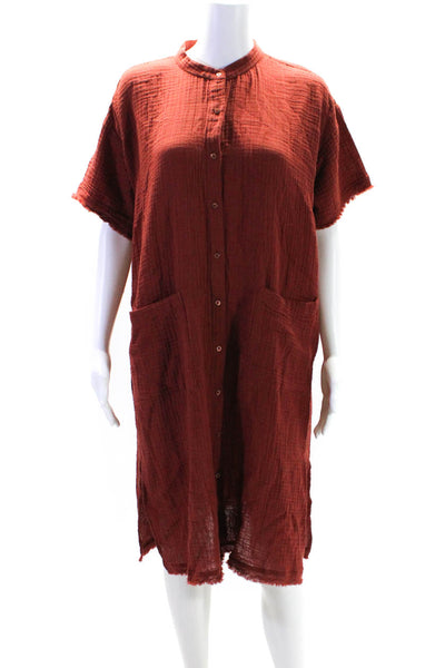 Eileen Fisher Womens Organic Cotton Textured Buttoned A-Line Dress Redc Size PM