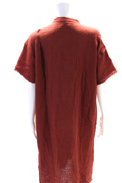 Eileen Fisher Womens Organic Cotton Textured Buttoned A-Line Dress Redc Size PM